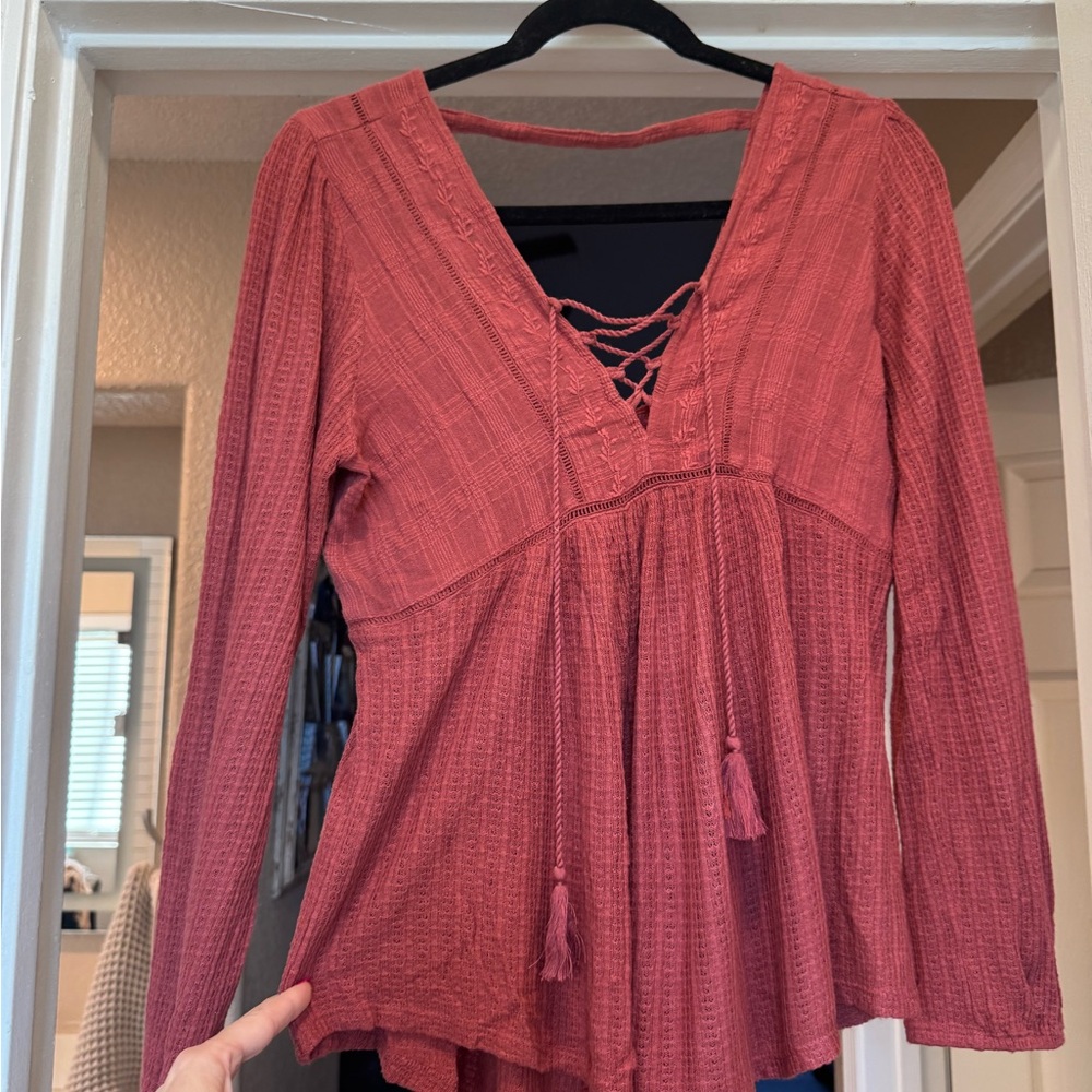 Lucky Brand Rust V-Neck Blouse